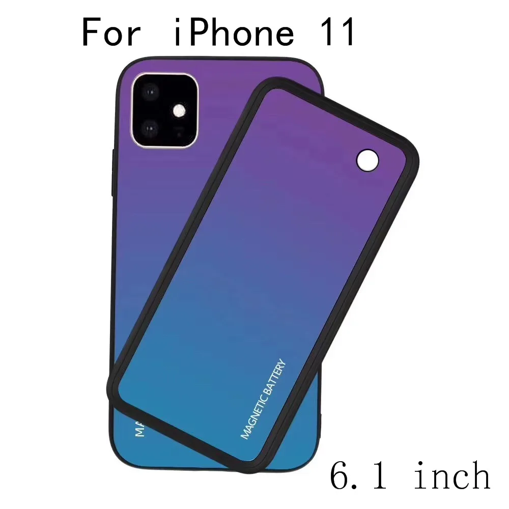 Для iPhone 11 Pro Max Беспроводная Магнитная батарея зарядное устройство чехол тонкий закаленное стекло ударопрочный внешний аккумулятор i11 зарядный чехол - Цвет: i11-Purple