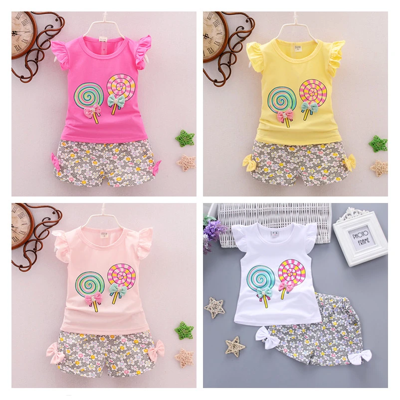 Baby Clothing Set discount 2022 New Summer Princess Baby Girl Clothes Set Newborn Clothing Suit Sleeveless T Shirts Tops Vest+Cotton Shorts Infant Outfits Baby Clothing Set medium