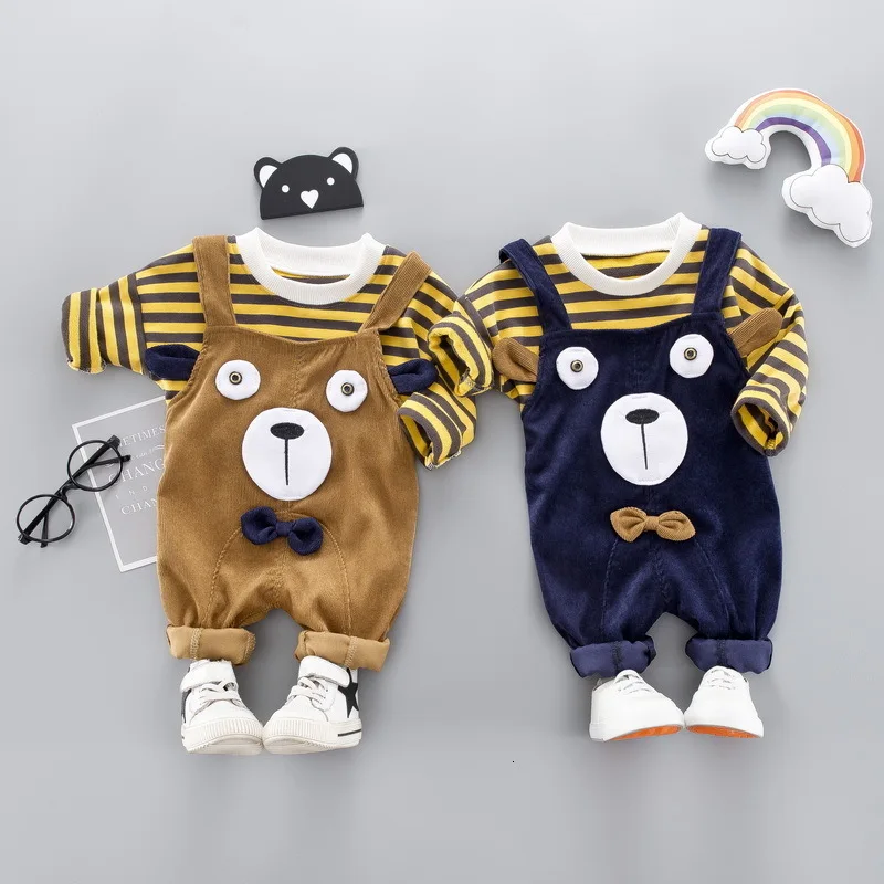 

Children Clothes Baby Boys Girl Striped T Shirt Cartoon Strap Pants 2Pcs/sets Kid Cotton Clothing Suit Toddler Tracksuits 40