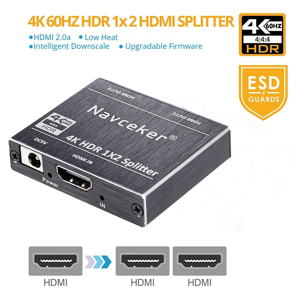 4K @ 60Hz UHD HDR HDMI 2 0 разветвитель 1x2 1 в выхода HDCP распределитель для HDTV PS3 Apple TV|Кабели