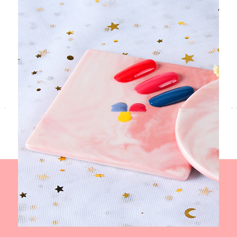 

Lidan pink color natural resin nail art Painting palette for nail polish plate pen tip display  show tool