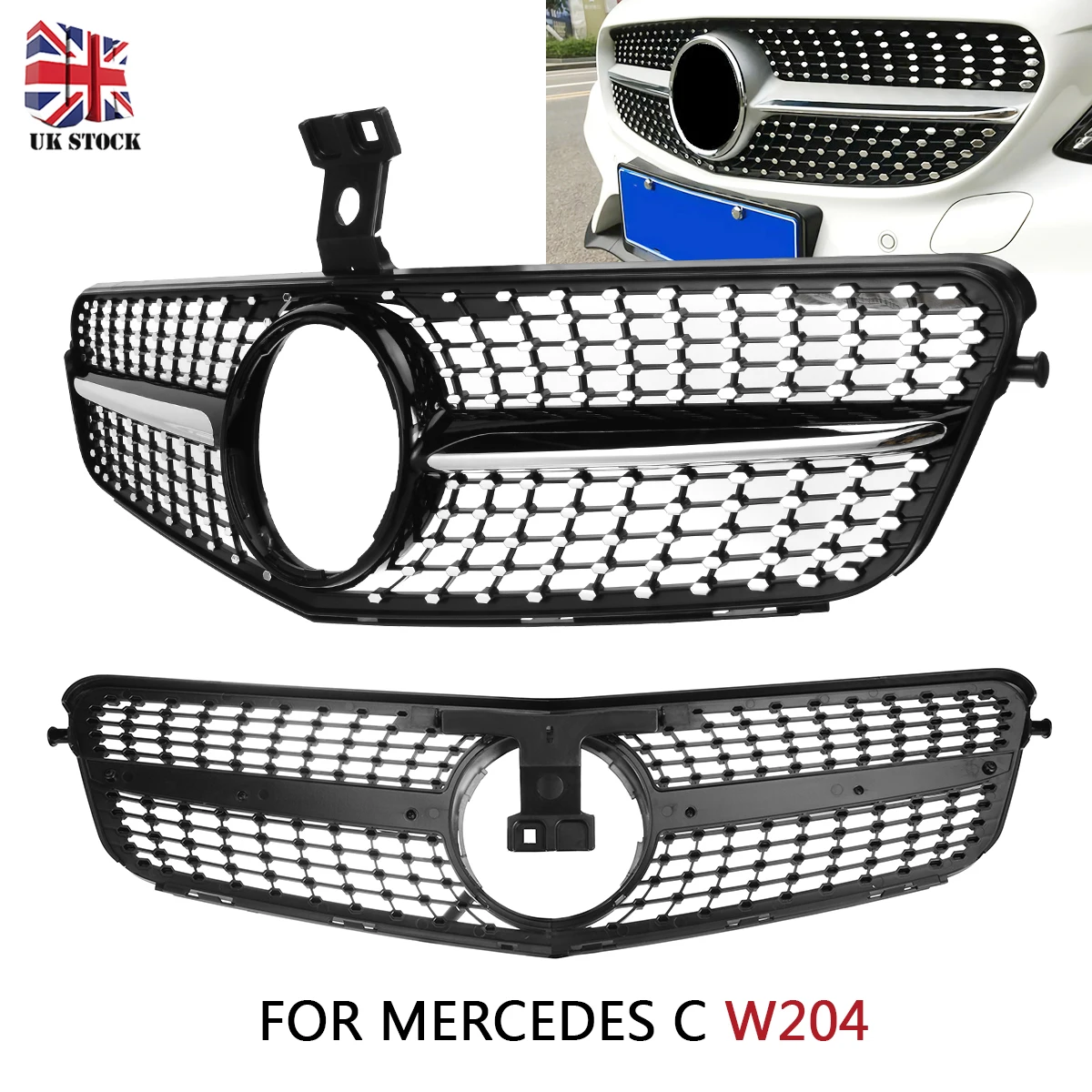 

For Mercedes C 1pc Gloss Black Abs Auto Front Radiator Grille Support w204/c204/a204 for Saloon/Coupe/Estate/Diamonds/AMG