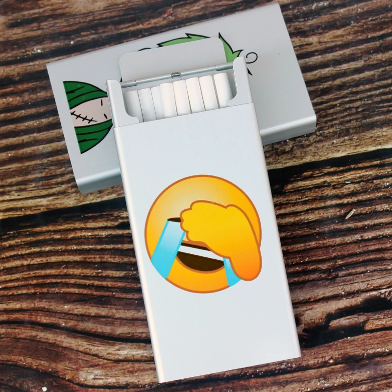 

100mm Emoticons Expression Funny Spoof Cute Aluminium Metal Slim Cigarette Case Female Smoking Box Photo LOGO Custom Printing