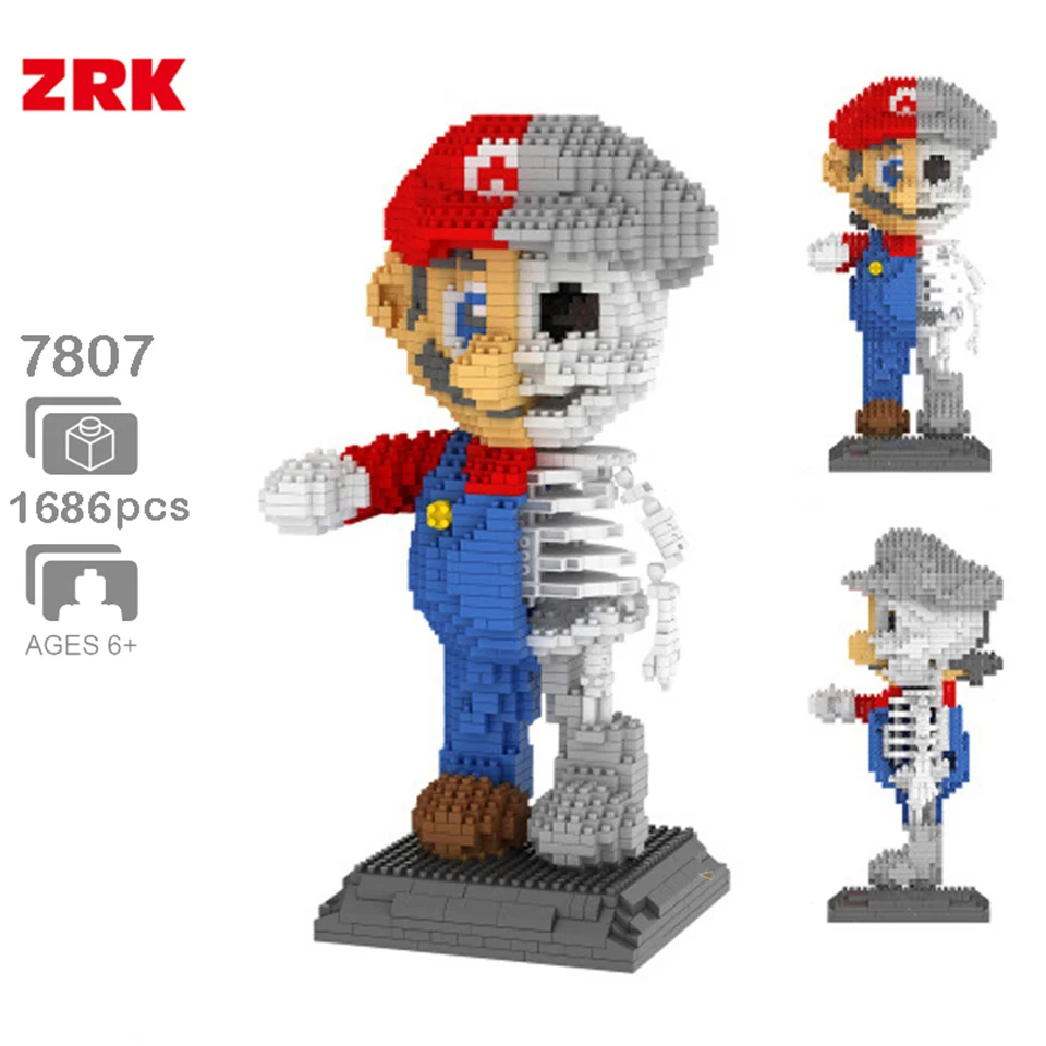 

ZRK Super Game Mario Cartoon Building Block 3D Model Kits Red Mario Dissection Skeleton Figure Mini Brick Toy for Boy Children