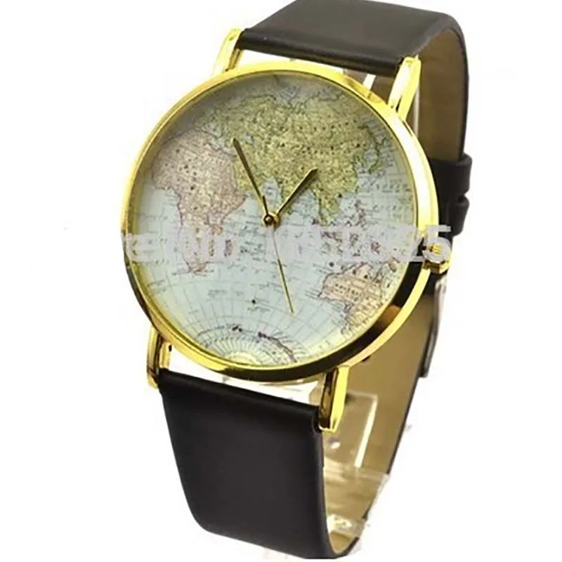 Коричневые часы world earth map global 1 шт./лот кварцевые мужские и женские ПУ кожаный