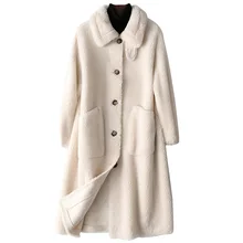 Winter New Women Cashmere Long Coat Elegant Suede Inner Furry Wool Coat Fashion Warm Coat With Pocket Casaco Feminino F22