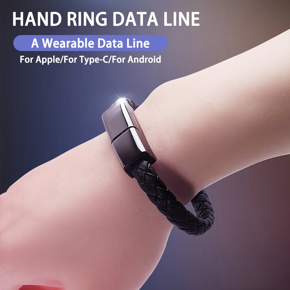 

Mini Micro USB Bracelet Charger Data For Outdoor Portable Leather Charging Cable Sync Cord For iPhone 6 7 Android Type-C