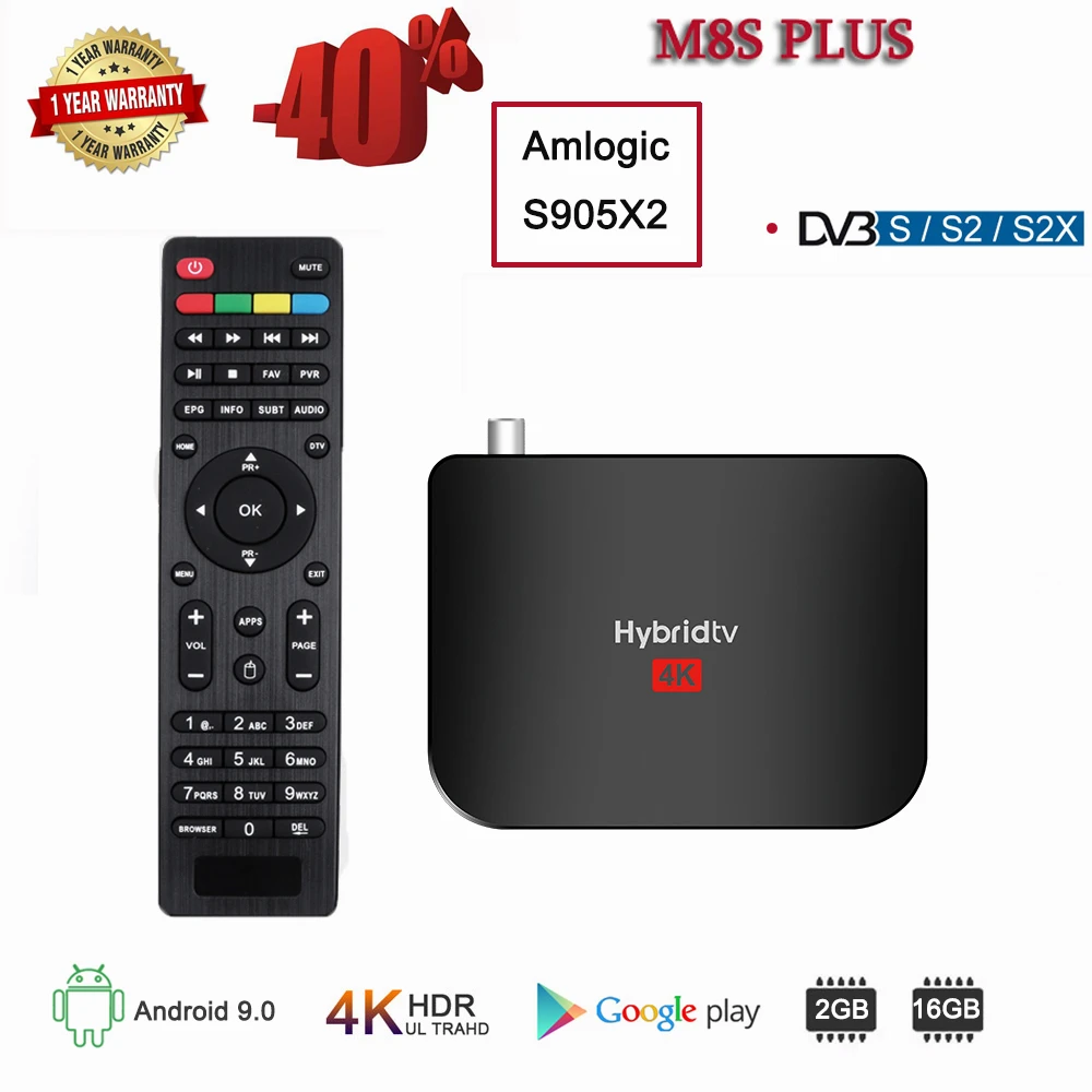 

M8S PLUS Android 9.0 TV Box DVB-S2 Hybridtv Amlogic S905X2 Quad Core 2GB 16GB 4K M8S PLUS DVB Terrestrial Combo TV Box EU Plug