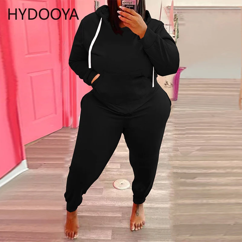 Plus Size 2 Two Piece Sets Women Clothing Full Sleeve Hooded Hoodie+sporty Jogger Sweatpant Casual Outfit Dropshipping Wholesale