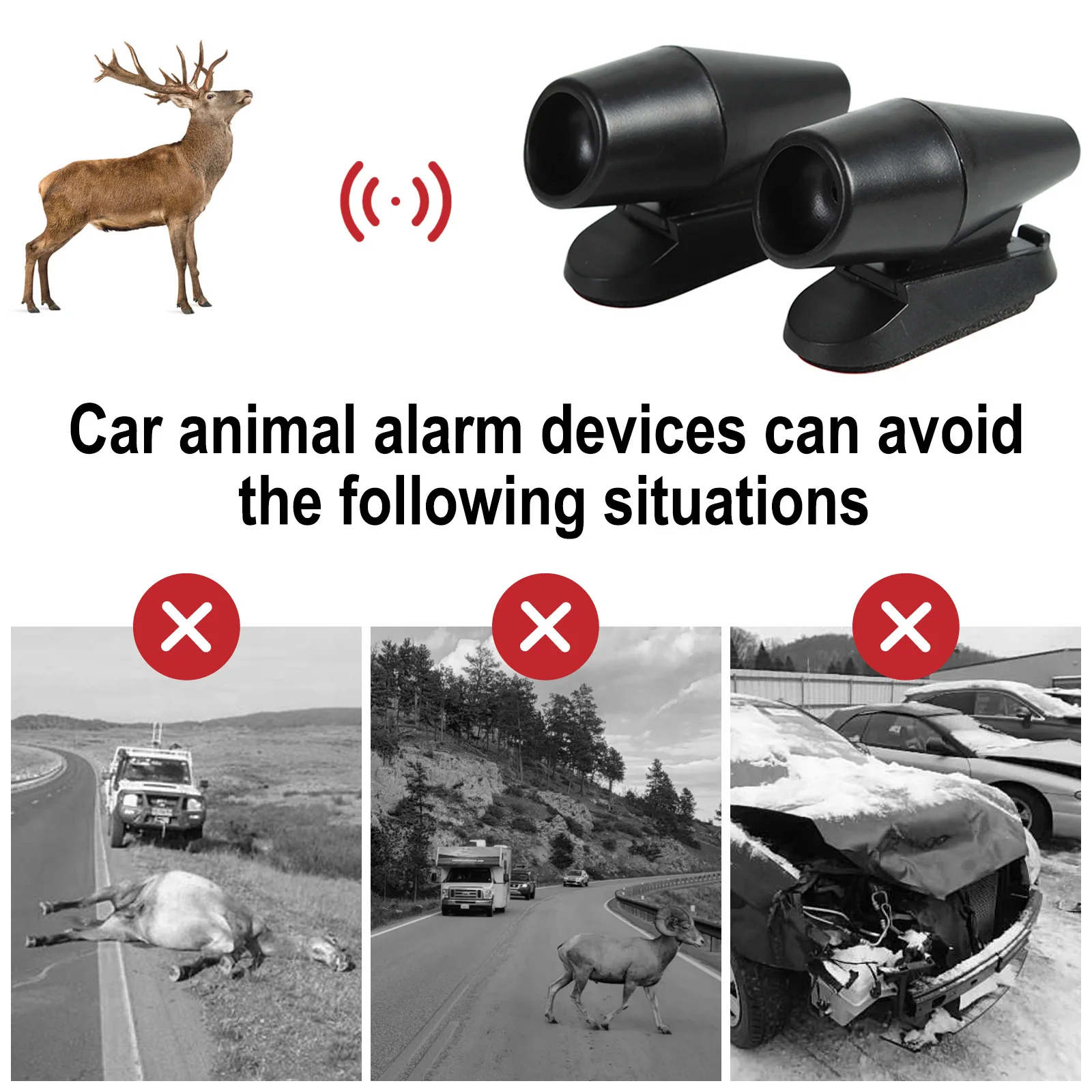 2Pcs/Lot Ultrasonic Whistles Safety Sound Alarm Black Car Deer