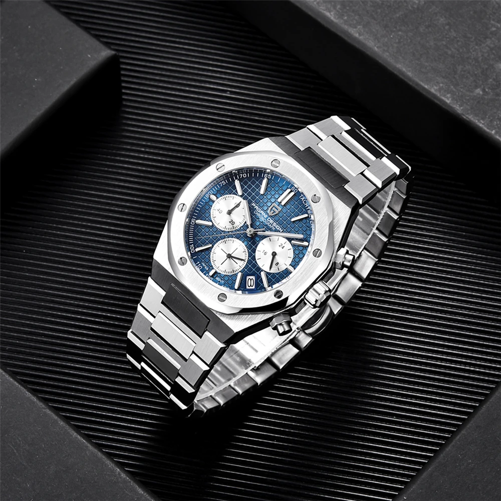 Мужские кварцевые часы PAGANI Design, водонепроницаемые спортивные часы из нержавеющей стали с хронографом и сапфировым стеклом, 2024 м, 200