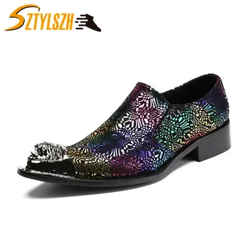 

High Quality Luxury Business Men Dress Shoes Fashion Man Genuine Leather Wedding Shoes Social Sapato Male Metal toe Slip-On Shoe
