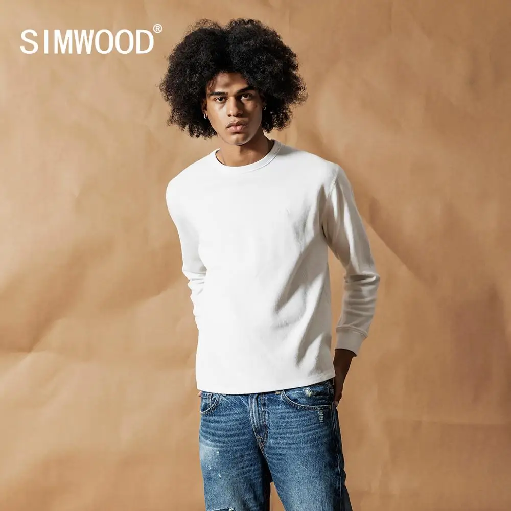 SIMWOOD 2019 Autumn New Long Sleeve T-shirt Men plaid embroidered logo plaid tshirt pullover top 100% cotton t shirt 190272 SIMWOOD 2019 Autumn New Long Sleeve T-shirt Men plaid embroidered logo plaid tshirt pullover top 100% cotton t shirt 190272