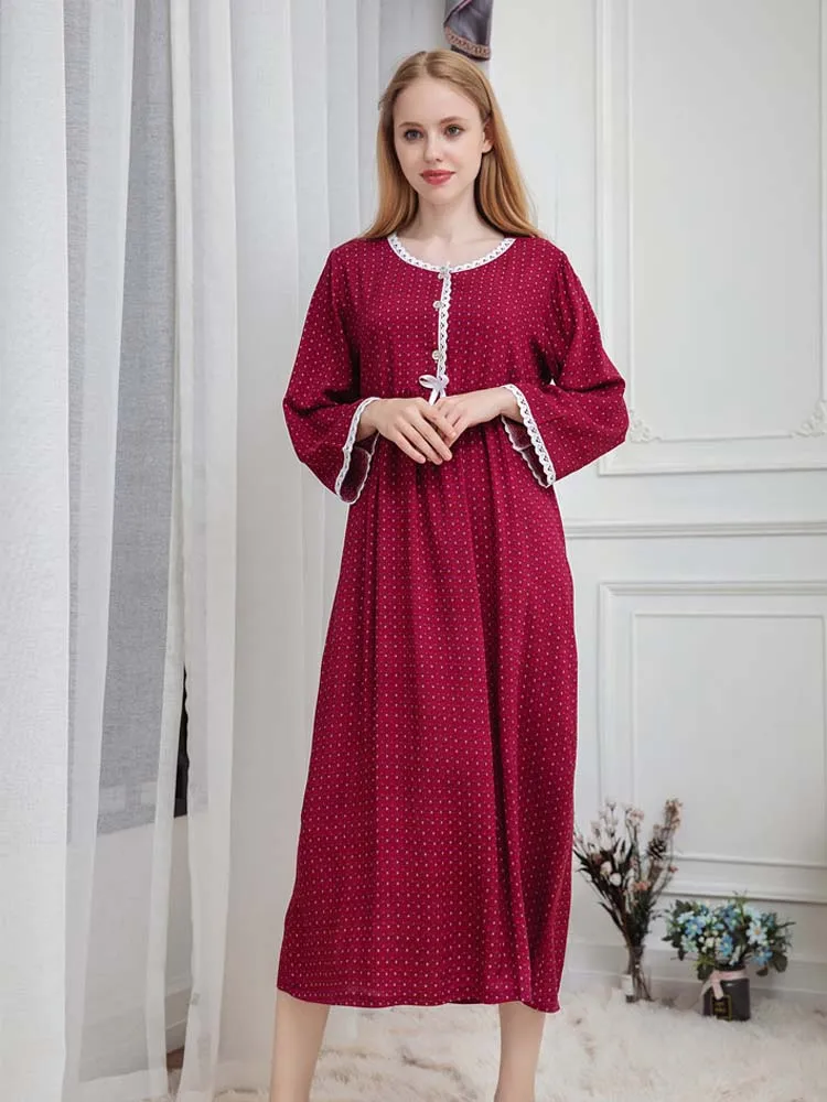 Женские ночные рубашки с О-образным вырезом, кружевные, Boho, длинные пижамы, чёсаный хлопок, Повседневная Свободная ночная рубашка, ночная рубашка для беременных женщин