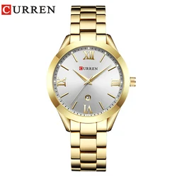 Elegant CURREN Women's Retro Fashion Waterproof Quartz Steel Watch - Perfect Holiday Gift (Gold white)