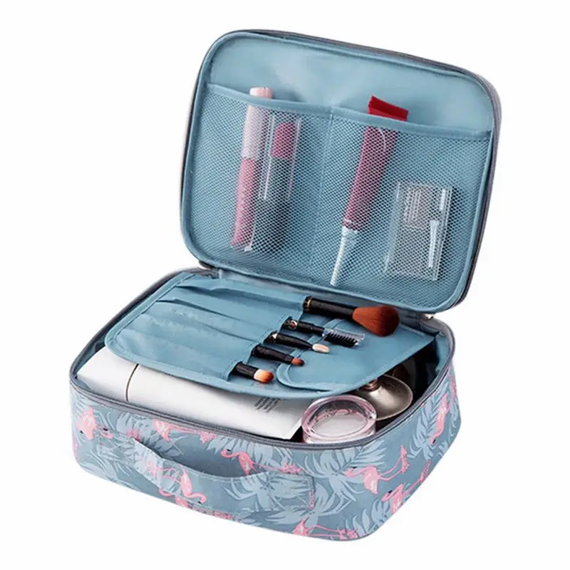 Милый Портативный косметичка съемная подкладка; органайзер цветные сумочки для хранения косметических принадлежностей, кожаная сумка для макияжа с ручкой Путешествия сумка для хранения - Цвет: gray 24x9x18cm