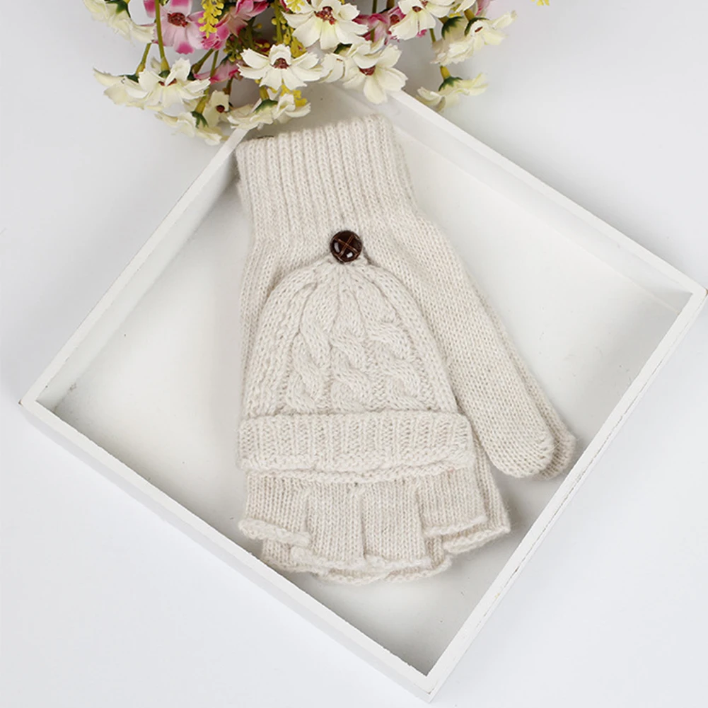 Женские утепленные вязаные варежки из искусственной шерсти, подарок на половину пальца, теплые перчатки на осень и зиму, 1 пара