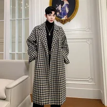 Мужской винтажный Модный клетчатый свободный шерстяной плащ, верхняя одежда для мужчин и женщин, длинная куртка, уличная ветровка, пальто