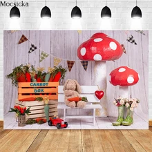 

Mocsicka Easter Party Photography Background Rabbit Radish Mushroom Decoration Props Newborn Shower Photo Backdrop Banner