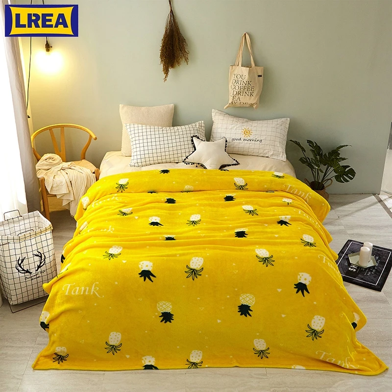 

LREA yellow microfiber for beds big size blanket sofa adult travel fleece winter home textile comfortable and soft