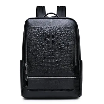 

100% Cow Genuine Leather Men Backpacks Alligator Real Natural Leather Student Backpack Luxury Brand Large Computer Laptop Bag