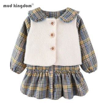 

Mudkingdom New Autumn Winter Cute Princess Dress Set Baby Girl Dress Plus Velvet Warm Vest+Dress 2pcs Kid Clothes