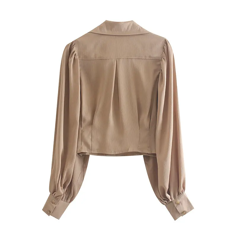 French Style women vintage puff sleeve solid casual smock blouse shirts office lady wear retro chic blusas femininas tops LS4277