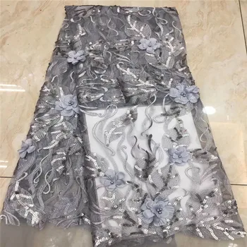 

Latest French Nigerian 3d Laces Fabric bead sequins High Quality Tulle African Laces Fabric Wedding African French Tulle Lace