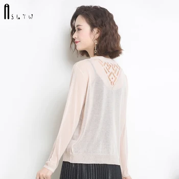 

ASLTW Summer Knitted Cardigan New Solid Thin Sweater For Women Back Hollow Women Sweaters Sunscreen Single-breasted Cardigan