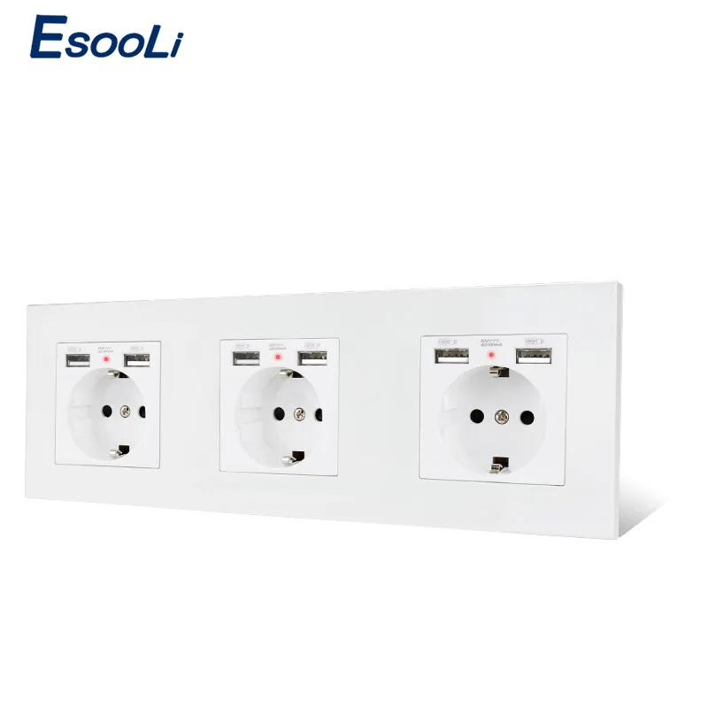 Настенная розетка стандарта ЕС Esooli с 6 USB зарядным портом для мобильного скрытый