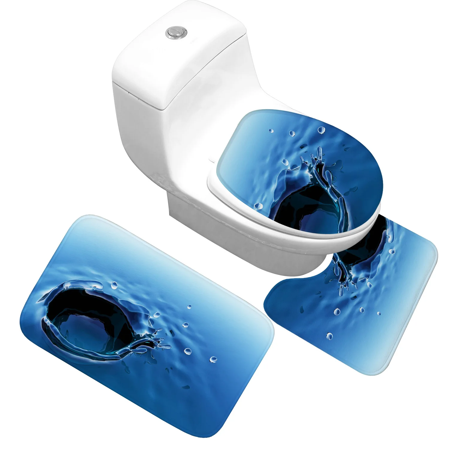 SHD17 Zeegle 3pcs/set Non-Slip Flannel Bathroom Bath Mat Printed Toilet Pedestal Rug Bathroom Floor Mat Foot Pad - Цвет: SHD17