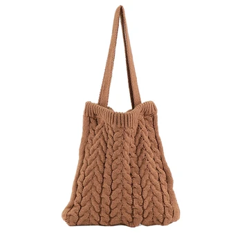

FGGS-Women's Woven Handbag Shoulder Bag Thick Crocheted Tote Bag