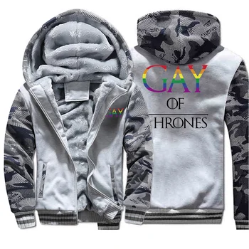 

GAY OF THRONES Letter Printing Mens Hoodie Gay Pride Male Thicken Coats Fashion Harajuku Streetwear Clothing Hip Hop Outwear Men