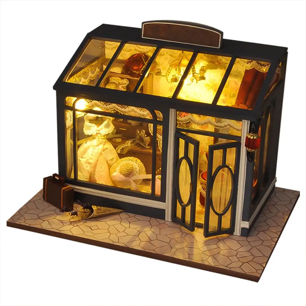 DIY Doll House Wooden Baby Doll Houses Handmade Model World Retro Shop Series Furniture Kit Toys For Children Birthday Gift - Цвет: B