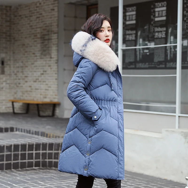 

2019 New Style down Jacket Cotton-padded Clothes Women's Mid-length Korean-style over-the-Knee Large Size Thick Large Fur Collar