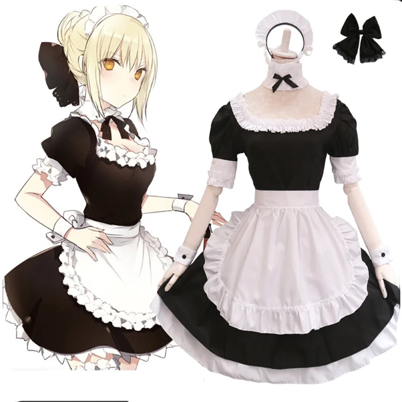 FGO Fate Grand Order Saber Lily Maid cosplay черно-белое платье горничной в стиле Лолиты для девочек, Женская официантка; горничная вечерние костюмы
