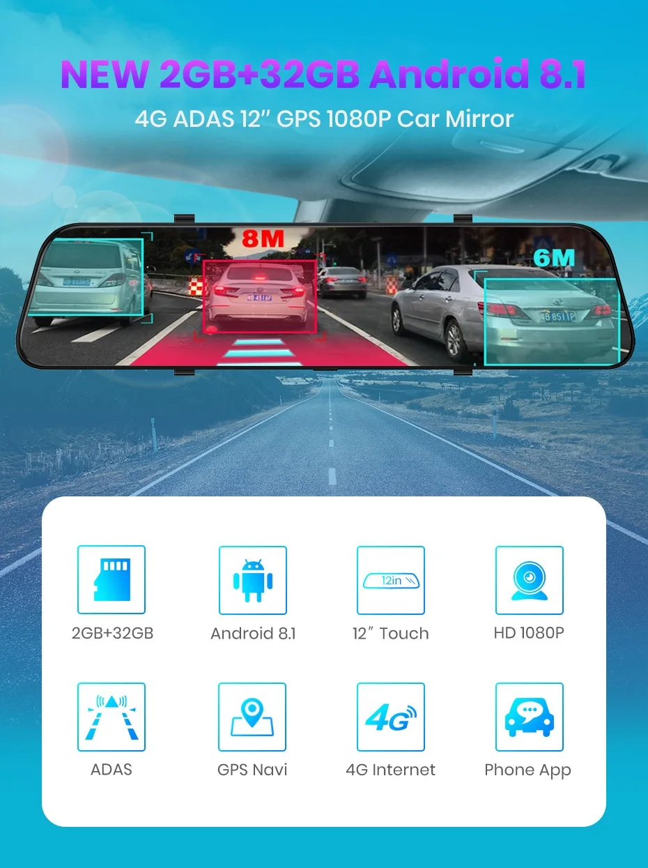4G Автомобильный видеорегистратор 12 дюймов Android 8,1 gps WiFi Автомобильное зеркало заднего вида авто рекордер автомобильное зеркало видео зеркало заднего вида тире камера