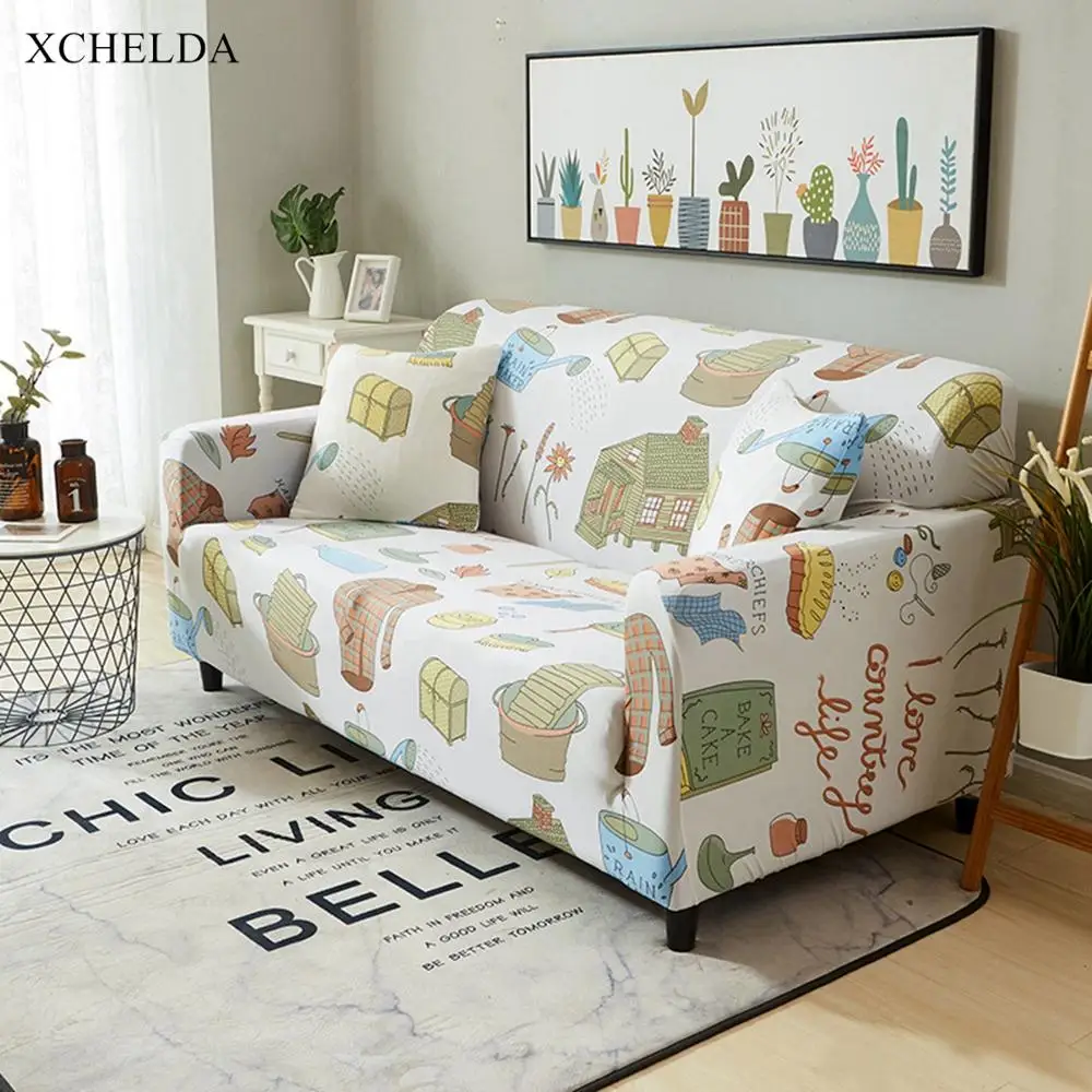 

Cartoon pattern Armchair Slipcover Begie Elastic Armrest L Corner Sectional Sofa Cover Stretch Couch Case 1 2 3 4 Seater