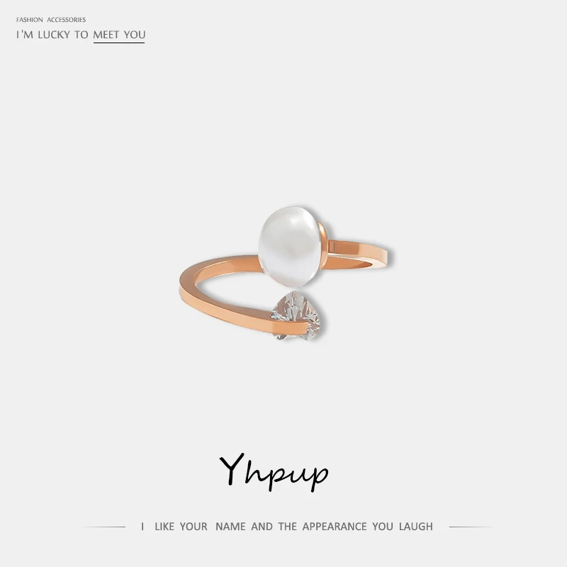 

Yhpup 2019 Fashion AAA Heart Zirconia Bling Luxury Faux Pearl Ring 316L Stainless Steel Rings for Women Party Jewelry Gift