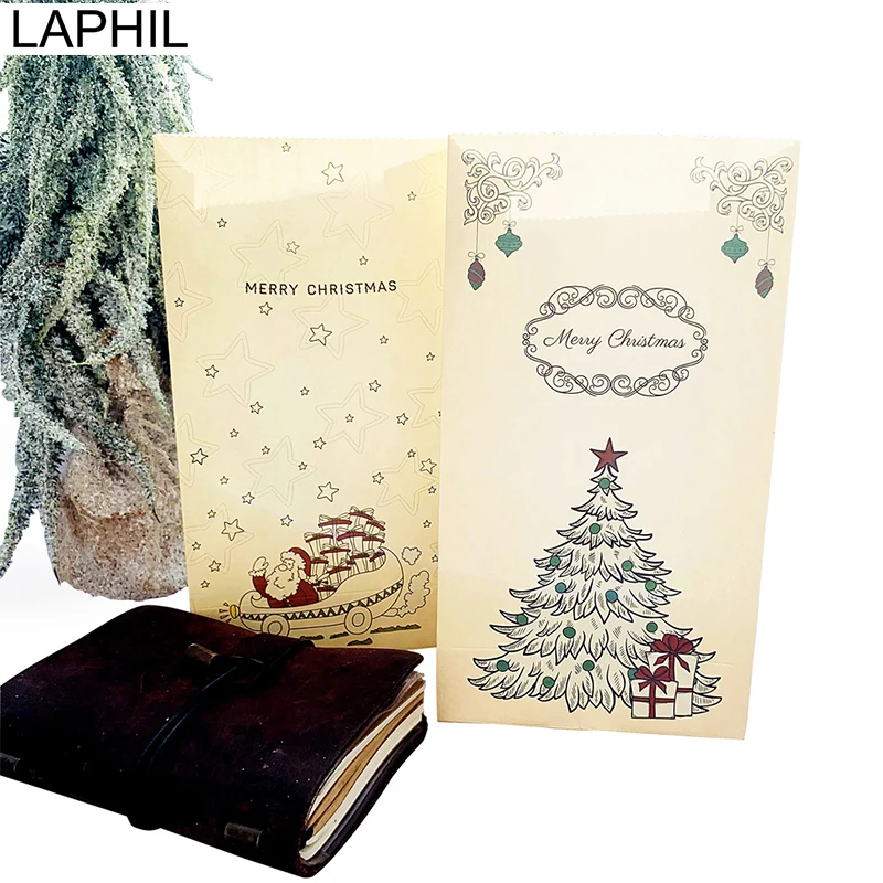 LAPHIL 3 шт бумажные крафт-мешки, рождественские украшения, рождественские подарочные сумки, мешки с Сантой, рождественской елкой,, новогодние вечерние сувениры, Navidad
