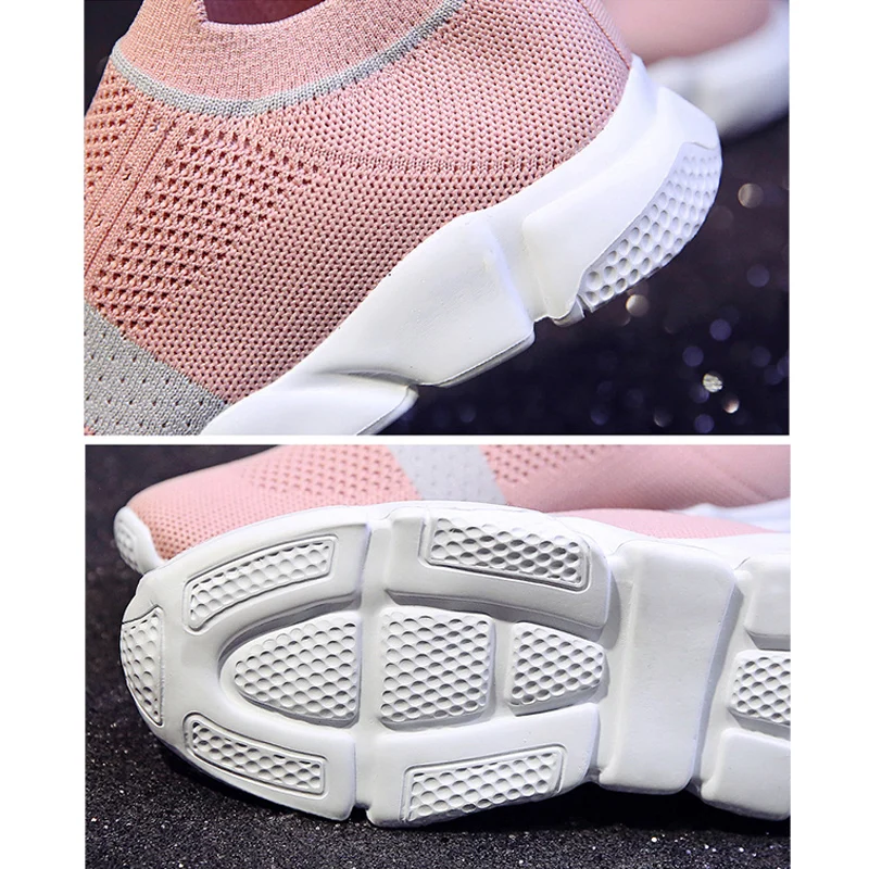 Женские летние кроссовки на платформе из сетчатого материала; дышащие кроссовки без шнуровки; женская обувь на резиновой танкетке