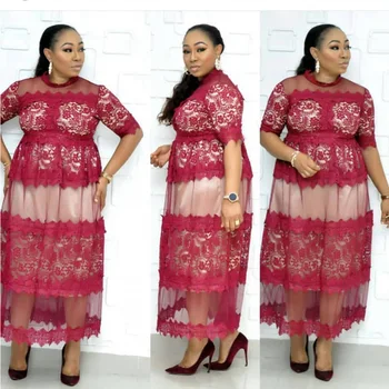 

Plus Size New Lace African Dresses for Women Dashiki Loose African Clothes Bazin Riche Floral Embroidery Party Long Maxi Dress