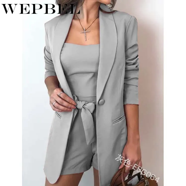 WEPBEL комплект из 3 предметов летние женские модные облегающие шорты на шнуровке бюстгальтер топы с длинными рукавами пальто свободный костюм куртка