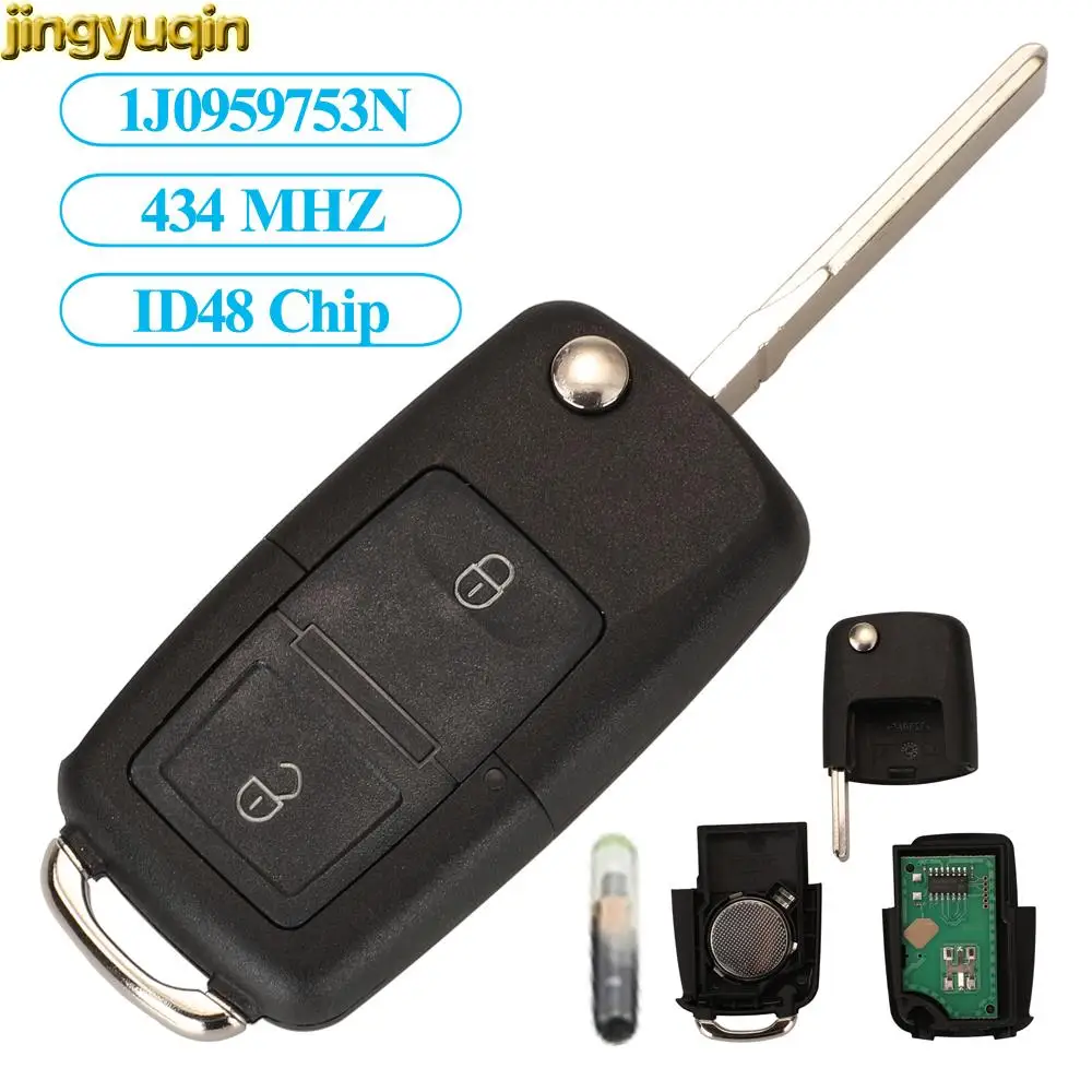 Автомобильный ключ-брелок Jingyuqin ID48 434 МГц 1J0959753N/A для VW Golf Jetta Mk6 Polo Skoda Octavia Superb Seat Altea