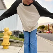 

Long Sleeve T Shirt Women Korean Fashion Patchwork Loose Top Y2k Street Casual Lounge Pullover All Match Harajuku Trend Clothes