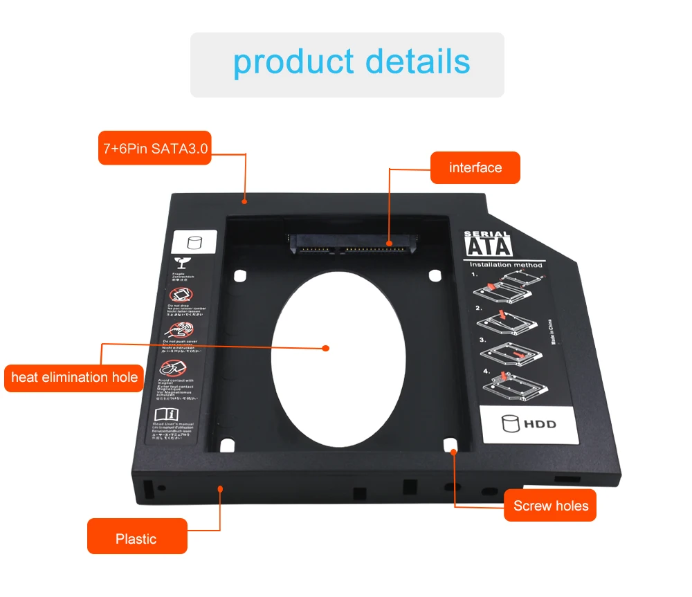 External hard drive case TISHRIC Universal 12.7mm/9.5mm HDD Caddy Case SATA 3.0 2.5" Enclosure Adapter HDD Hard Box For Laptop Optibay Aluminum/Plastic