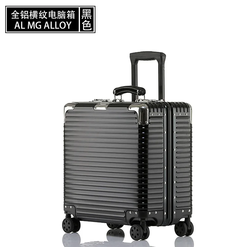 Алюминиевый Магниевый сплав чемодан на колёсиках полностью металлический чемодан для путешествий роскошный бренд бизнес сумки на колесиках - Цвет: Черный