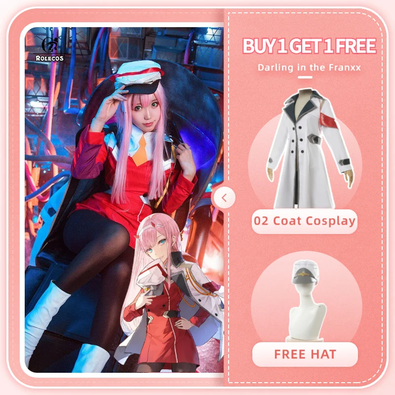 ROLECOS DARLING in the FRANXX 02 Косплей Костюм Zero Two косплей Женский костюм белое пальто шляпа