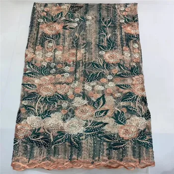 

Green African Net Lace Stone Embroiderd High Quality French Lace Fabric Nigerian Lace Fabric For Wedding