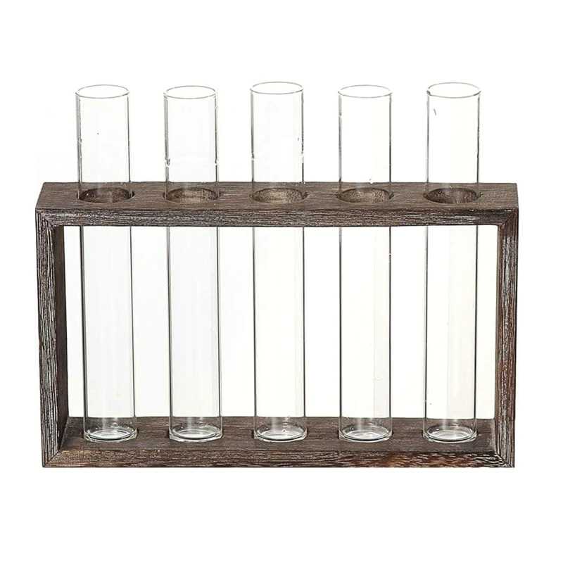 

Test Tube Rack Planter, Transparent Hydroponic Flower Clear Vase with Wood Stand